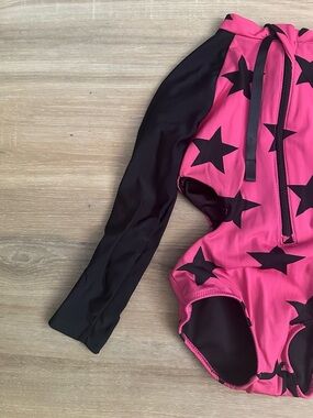nununu Pink and Black Star Zip-Front One-Piece Swimsuit with Hood